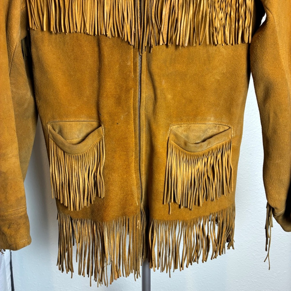 True Vintage 1940s 50s Western Buckskin Fringe‎ Jacket Conmar rectangular zip - Picture 3 of 16